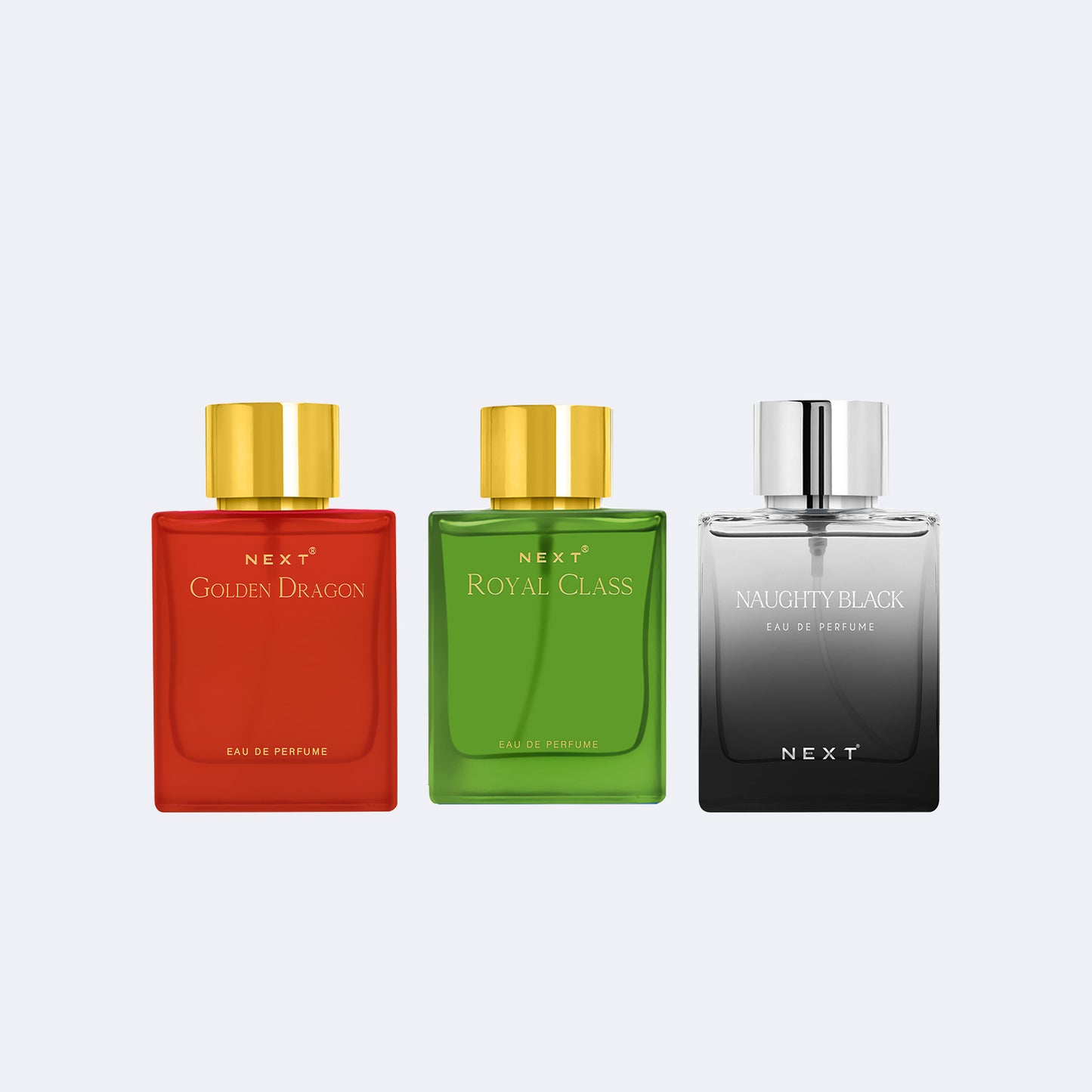 Next Combo Pack of 3 Perfume | Golden Dragon , Naughty Black & Royal Class | 100ml each